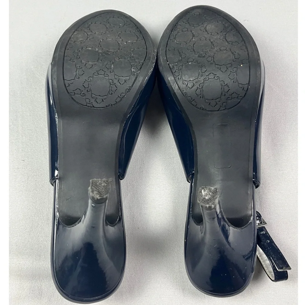 Rampage Flanders Navy Blue Patent Peep Toe Slingback Platform Heels Womens 8.5M